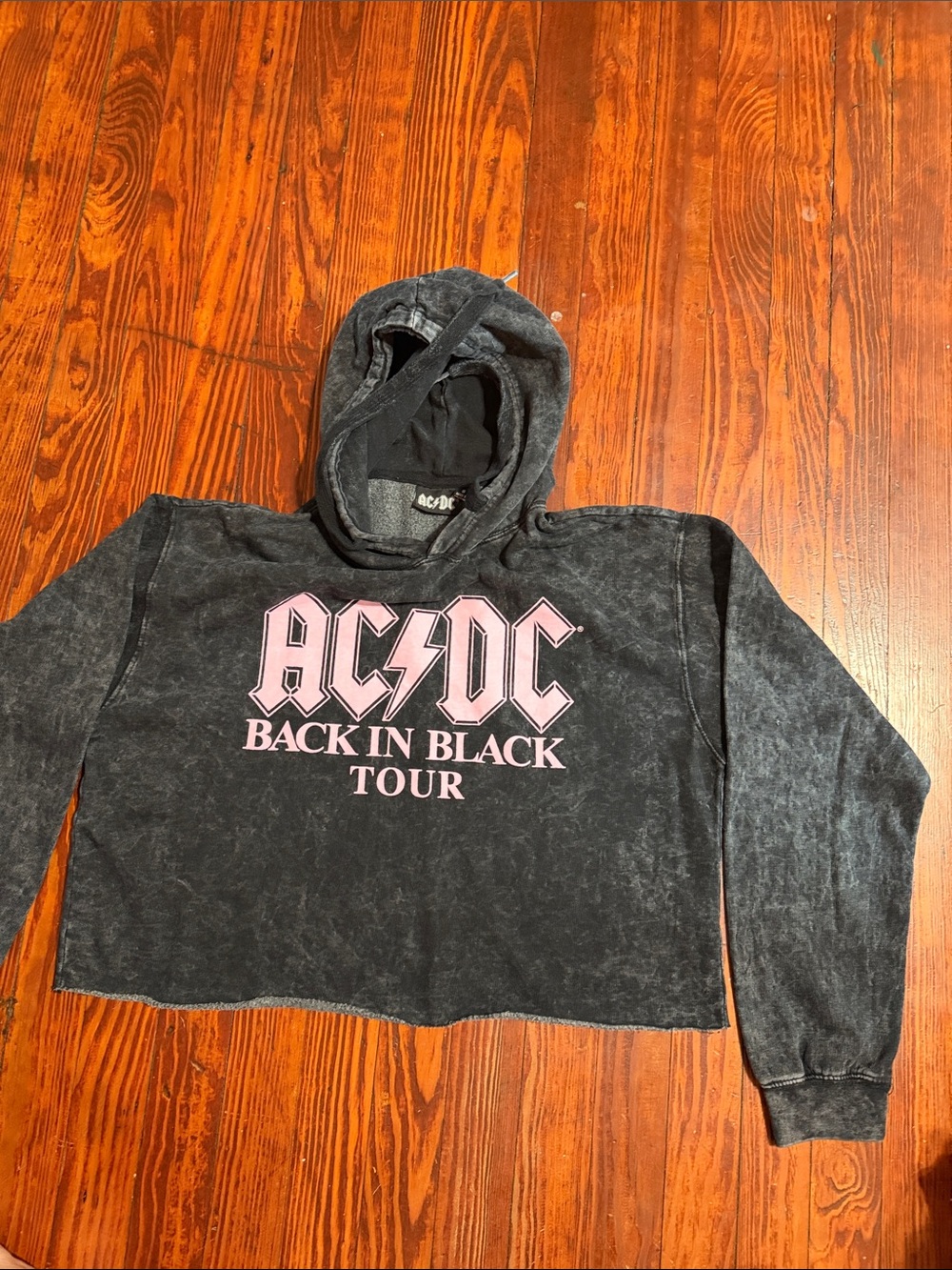 AC/DC Back In Black Tour Black Cropped Hoodie with Pink Logo